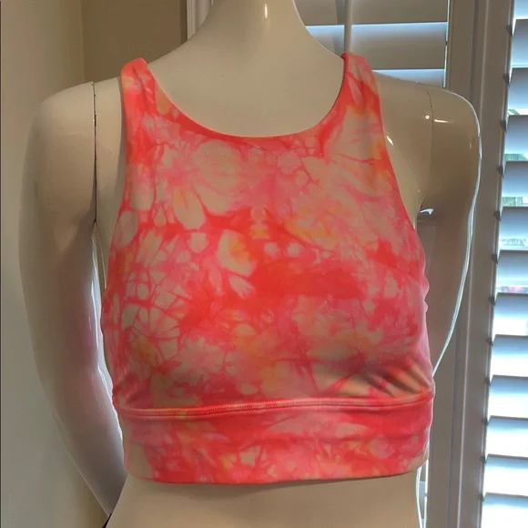 Lululemon Energy Bra High Neck LongLine Coral /Pink /Yellow Floral $58 NWOT - Picture 3 of 9